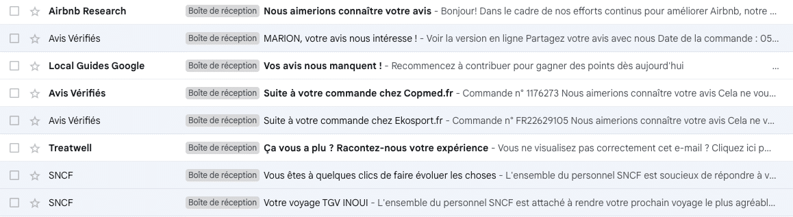Exemples d'objets d'emails de satisfaction